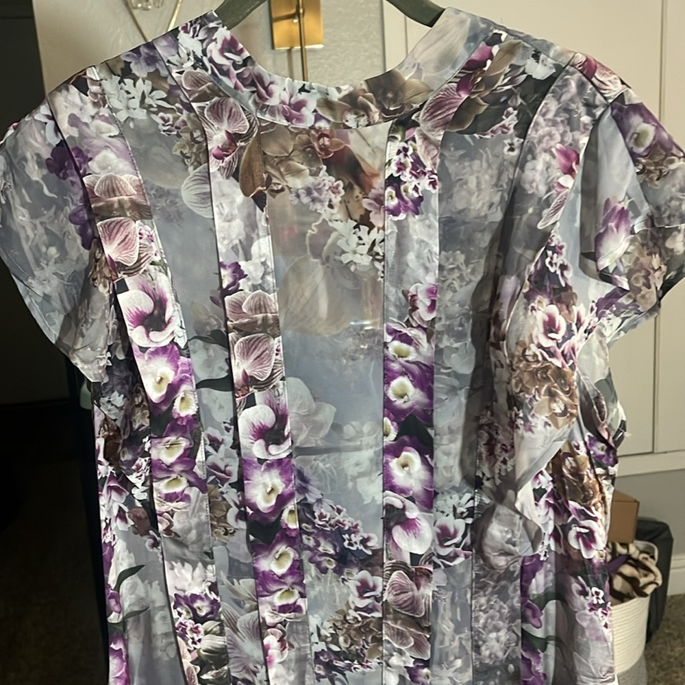NWOT ALL SAINTS Chiffon Heather Grey, Purple & Floral Design Dress. SZ 10 - Picture 2 of 8